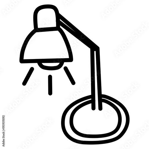Hand drawn desk lamp illustration in minimal doodle style. Simple table lamp icon with clean outline suitable for office workspace themes, home office graphics, productivity concepts, interior design 