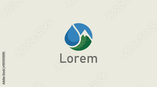 The logo design shows a water droplet and mountain landscape, symbolizing connection with nature and tranquility, ideal for eco-tourism or wellness brands.