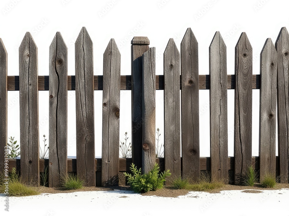 Fototapeta premium A close-up shot of a wooden fence with lush green grass growing nearby, perfect for use in gardening or nature-inspired designs