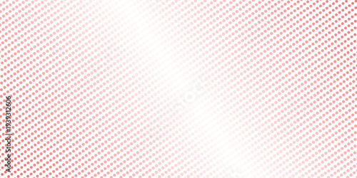 Red color halftone gradient texture. Vanishing cartoon polka dot background. Repeating dotted gradation pattern. Fading comic pop art overlay backdrop. Raster halftone effect wallpaper. Vector
