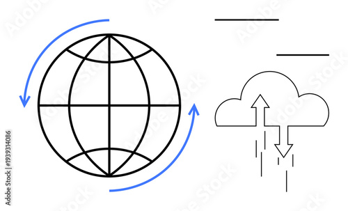 Cloud connectivity. Cloud connectivity with data transfer and global network icons. Cloud connectivity enabling data synchronization. Perfect for tech, IT, global communication, data storage
