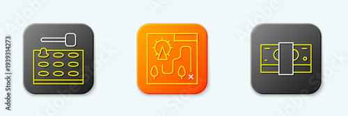 Set line Arcade game machine, Amusement park map and Stacks paper money cash icon. Vector