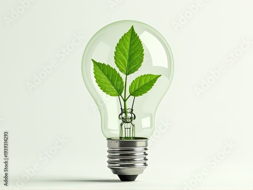 A small potted plant growing inside a glass lightbulb