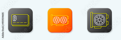 Set line Credit card with bitcoin, Video graphic and icon. Vector