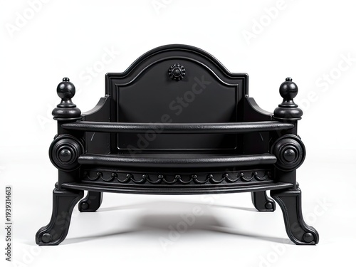 A single black chair sits on a clean white floor