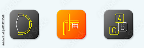 Set line Bow toy, Basketball backboard and ABC blocks icon. Vector