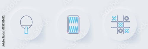 Set line Tic tac toe game, Backgammon board and Racket icon. Vector