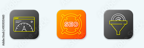 Set line Website statistic, SEO optimization and Lead management icon. Vector