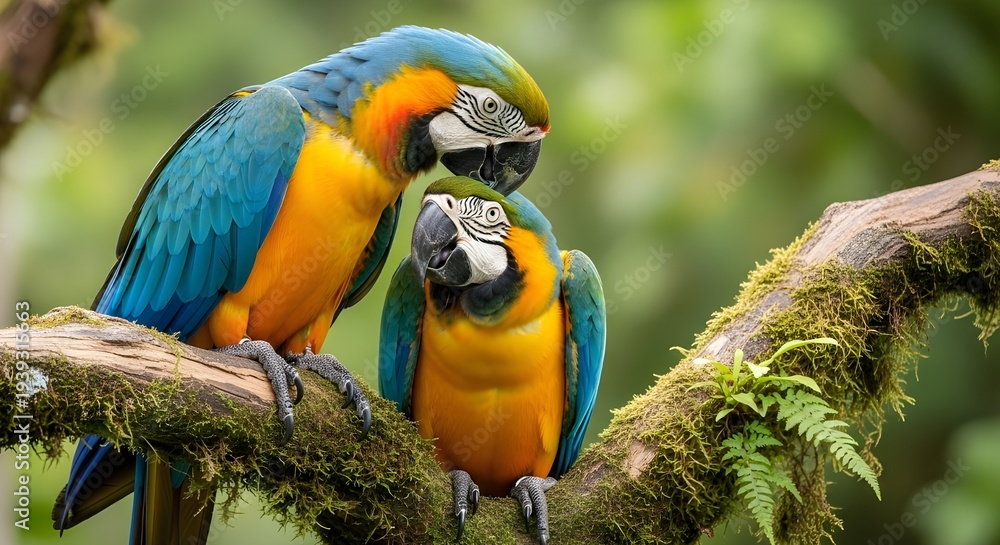 Obraz premium Macaw pair grooming each other