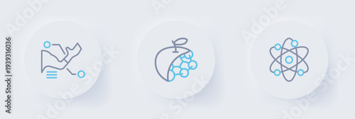 Set line Atom, Biological structure and Prosthesis hand icon. Vector