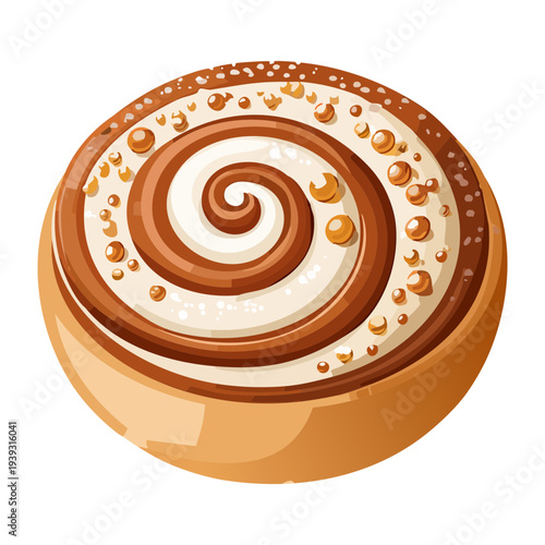 Freshly baked cinnamon roll with sweet sugar glaze and spice swirl for a delicious morning bakery pastry treat - Vector Illustration