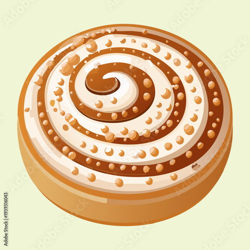 Delicious cinnamon roll pastry with almond flakes and sweet spice swirl for a traditional bakery breakfast dessert - Vector Illustration