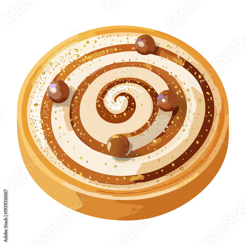 Sweet glazed cinnamon bun with spice layers and golden crust for a warm and comforting bakery snack - Vector Illustration