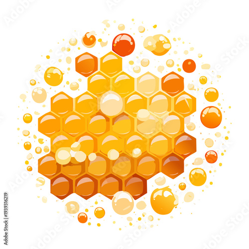 Pure golden honeycomb with sweet honey drops for a natural and organic healthy food illustration - Vector Illustration