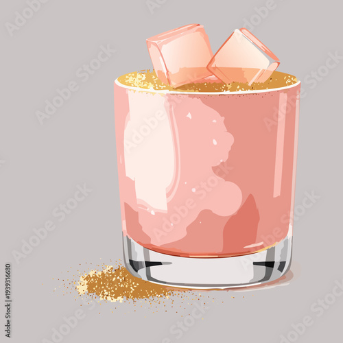 Refreshing pink grapefruit juice with ice cubes and fresh fruit slices in a glass for a healthy drink - Vector Illustration