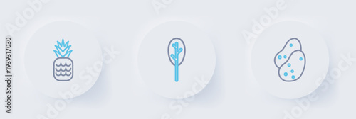 Set line Potato, Spinach and Pineapple icon. Vector
