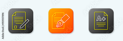 Set line Exam sheet and pencil, and with A plus grade icon. Vector