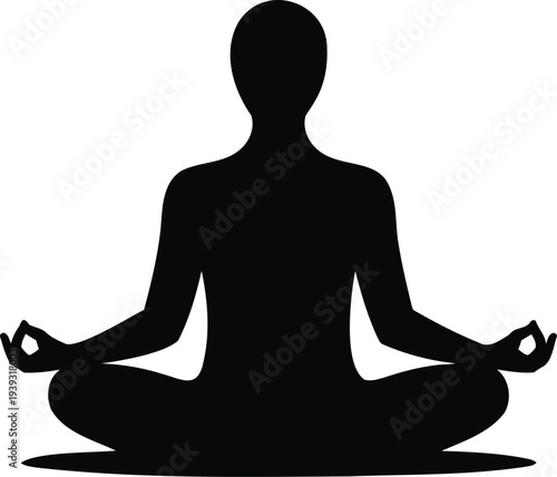 Black Silhouette Vector of Person Meditating in Lotus Pose, Ideal for Wellness, Yoga, and Mindfulness Designs