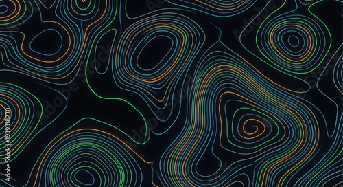 Abstract Topographic Map with Contour Lines and Digital Data.
