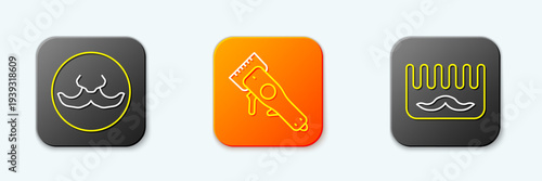 Set line Mustache, Electrical hair clipper and Hairbrush icon. Vector