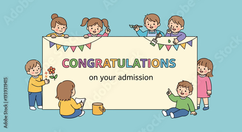 Children celebrate admission with colorful decorations and joyful artwork