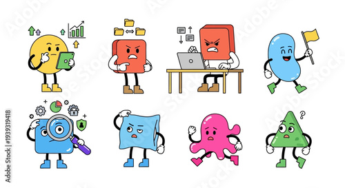 Colorful characters display emotions and actions in a lively scene uiolkjh