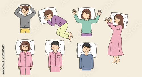 People in various sleeping positions on pillows in a room