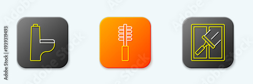 Set line Toilet bowl, brush and Rubber cleaner for windows icon. Vector