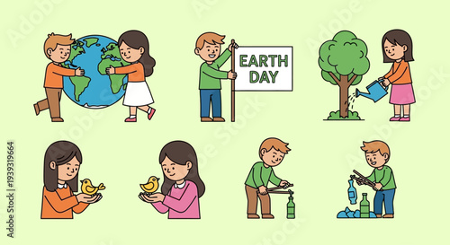 Children celebrate Earth Day by planting a tree and recycling in a park