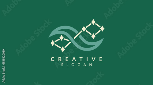A creative logo design featuring an infinity symbol intertwined with geometric shapes in soothing greens, signifying endless possibilities, creativity, and innovation.