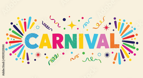 A vibrant Carnival scene with colorful decorations and confetti at an outdoor festival