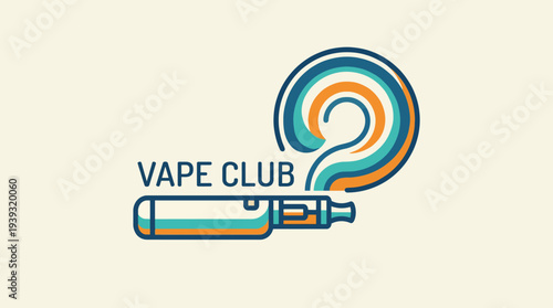 A colorful and fun logo design for a vape club featuring a vape pen and swirling patterns, representing leisure, creativity, and a modern lifestyle choice in an engaging way.