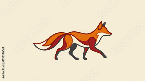 This artistic depiction features a stylized, abstract fox crafted from warm hues, symbolizing intuition, agility, and adaptability within nature’s vibrant palette.