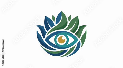An artistic representation of an eye surrounded by leafy elements, symbolizing vision, nature, and the connection between humans and the environment in creative ways.