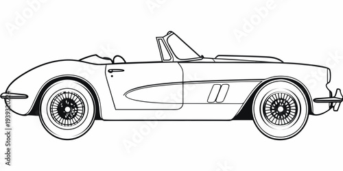 A detailed black and white line drawing of a classic corvette automobile