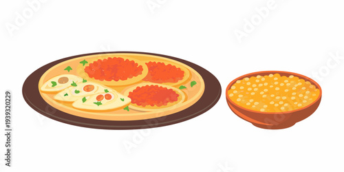 A colorful illustration of two traditional japanese dishes presented on white