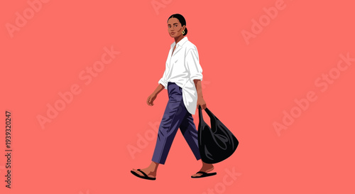 Man walks with bag in hand on urban street