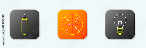 Set line Marker pen, Basketball ball and Light bulb with concept of idea icon. Vector