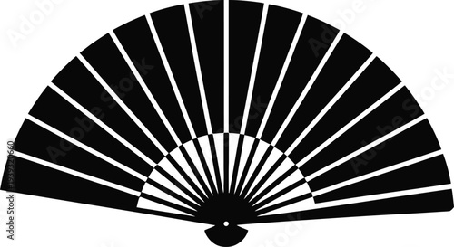 Minimalist Black Hand Fan Vector Icon Illustration for Cultural, Summer, and Traditional Design Elements, Isolated on White Background