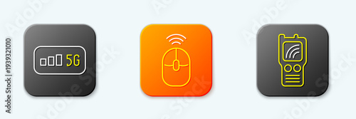 Set line 5G wireless internet, Wireless computer mouse and Walkie talkie icon. Vector
