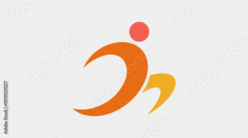 This image depicts a dynamic abstract figure using warm orange and yellow colors, evoking energy and movement, representing vitality and creativity in a stylized form.