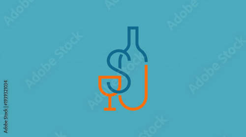 This stylish graphic features a minimalist wine bottle and glass, symbolizing relaxation and enjoyment, perfect for wine enthusiasts and hospitality branding.