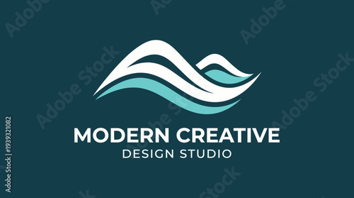 This image features a modern logo design showcasing fluid waves representing creativity, innovation, and the essence of a dynamic design studio in a minimalist style.