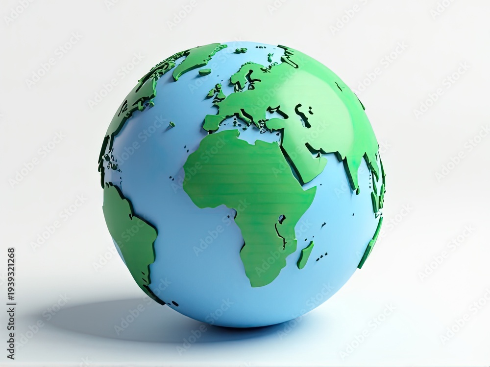 Fototapeta premium A blue and green globe on a white surface, ideal for educational or science-related projects