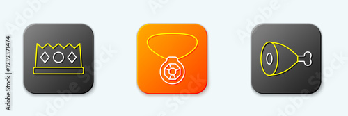 Set line King crown, Necklace with gem and Chicken leg icon. Vector