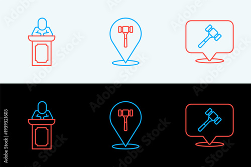 Set line Auction hammer, auctioneer sells and icon. Vector