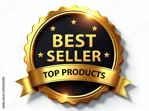 A golden badge with 'best seller' text, used to recognize top performing products or authors