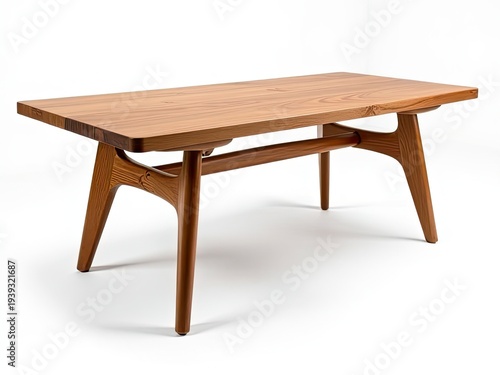 A simple wooden table against a white background