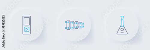 Set line Balalaika, Xylophone and Music player icon. Vector