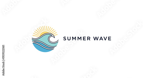 Summer wave logo design with ocean wave and sun.